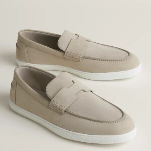 Hermes Men's Job Loafers in Beige Suede Calfskin