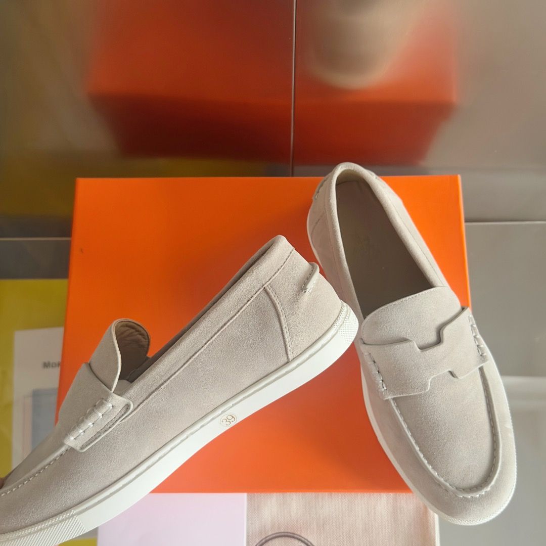 Hermes Men's Job Loafers in Beige Suede Calfskin - Image 6