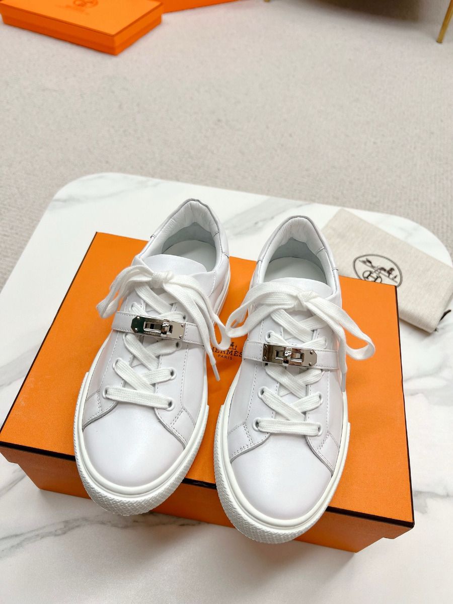 Hermes Men's Day Sneakers in White Leather - Image 3