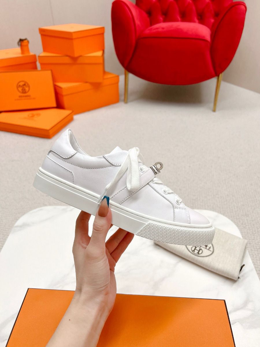 Hermes Men's Day Sneakers in White Leather - Image 5