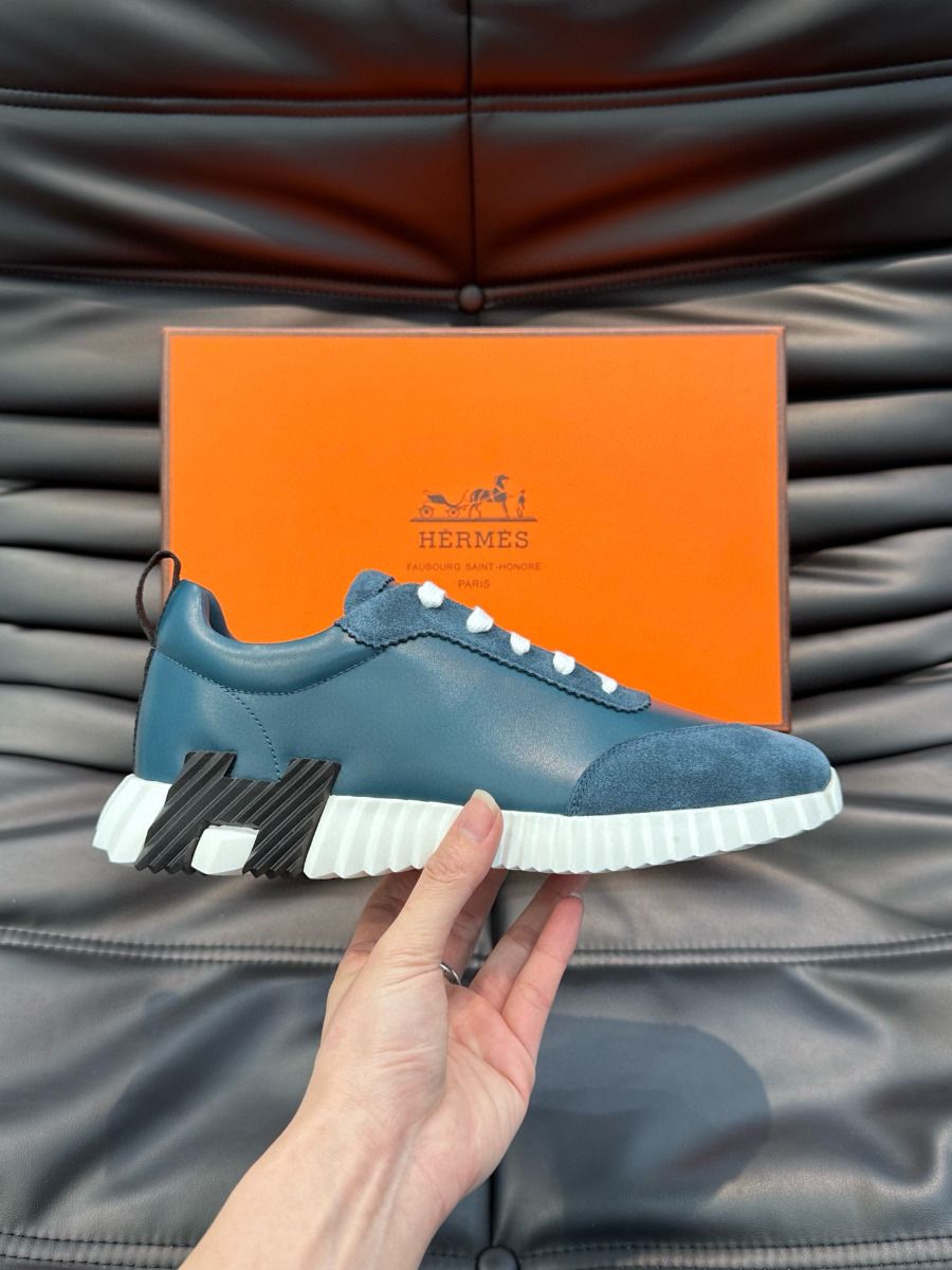 Hermes Men's Bouncing Sneakers in Blue Leather - Image 7