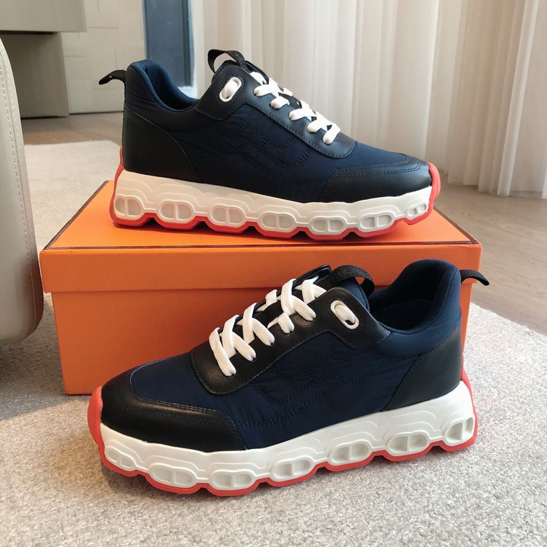 Hermes Men's Impulse Sneakers in Navy Fabric and Leather - Image 9