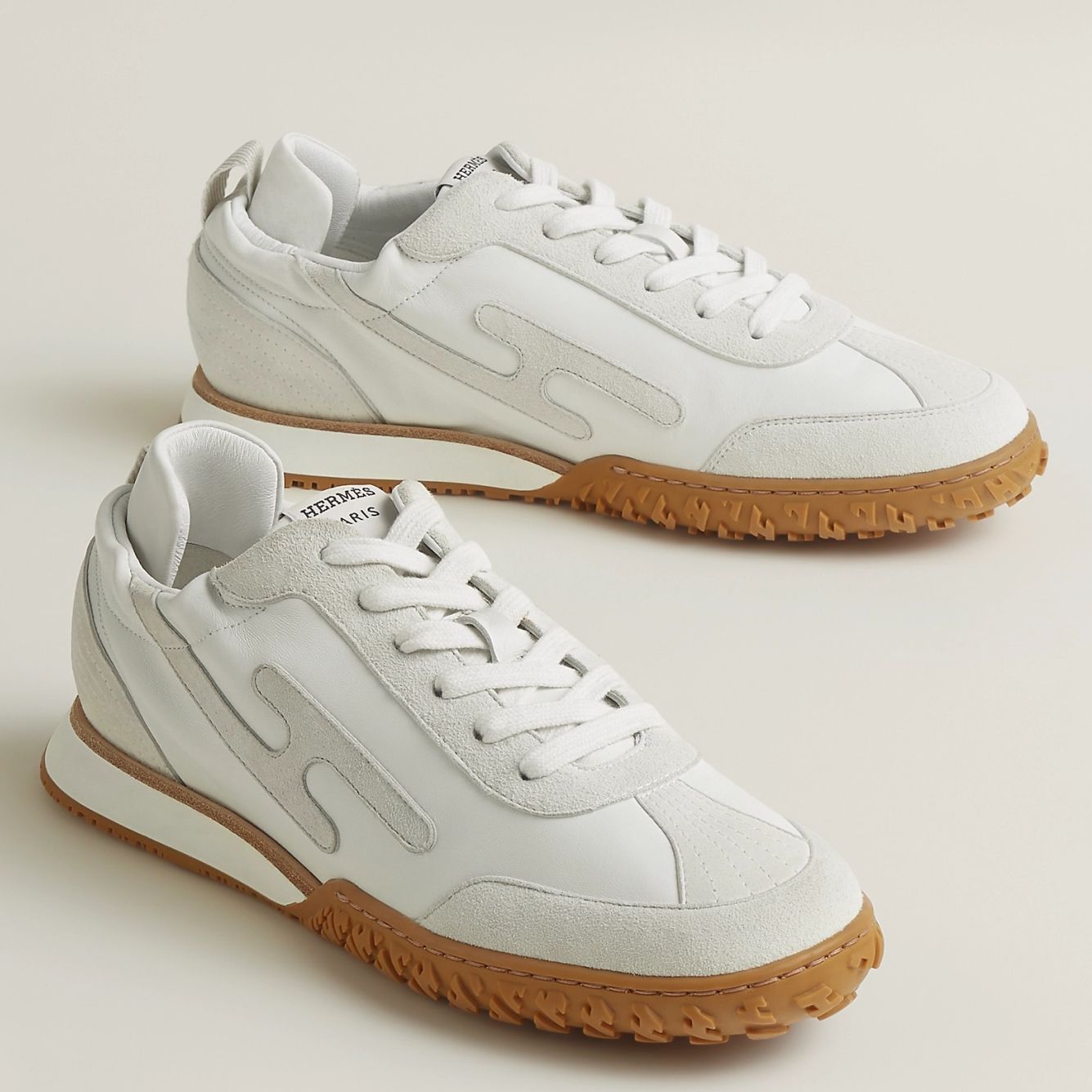 Hermes Men's Jet Sneakers in White Nappa Leather
