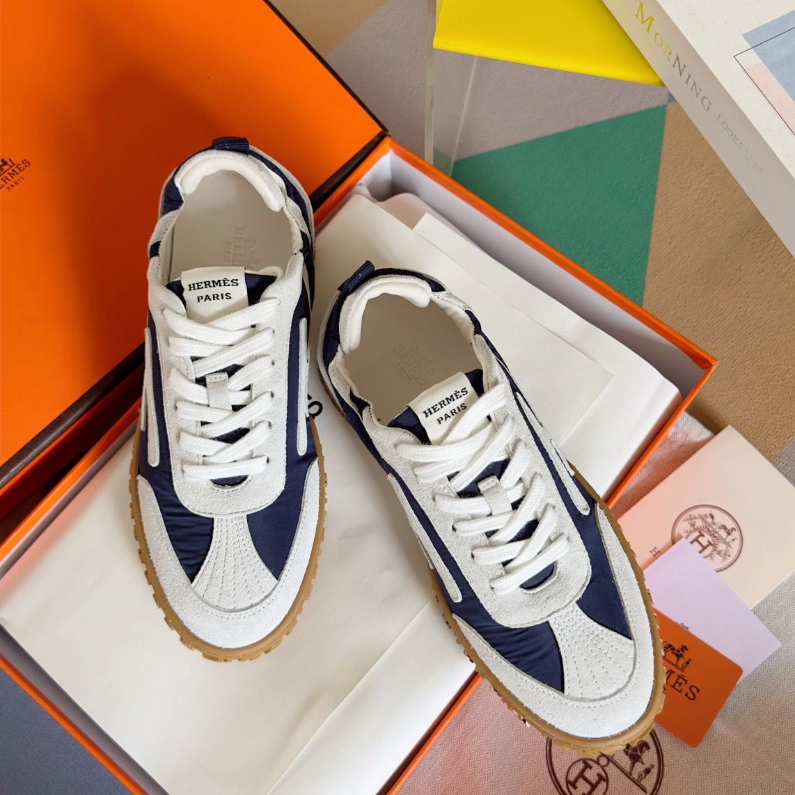 Hermes Men's Jet Sneakers in Blue Technical Canvas - Image 3
