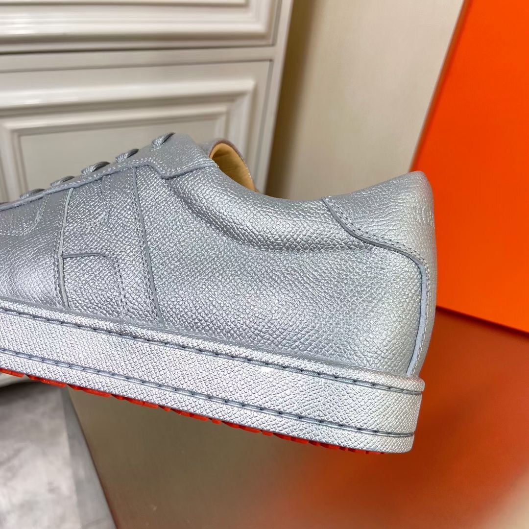 Hermes Boomerang Sneakers In Silver Epsom Leather - Image 8