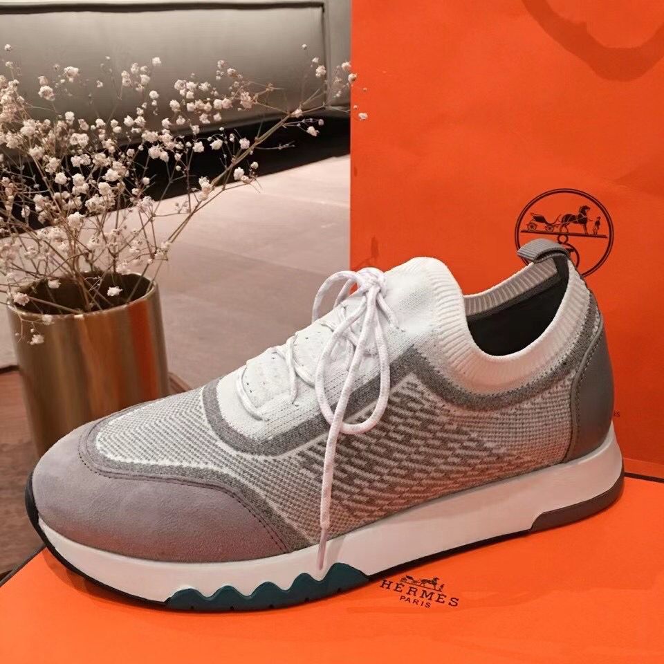 Hermes Men's Addict Sneakers In Grey Knit - Image 8