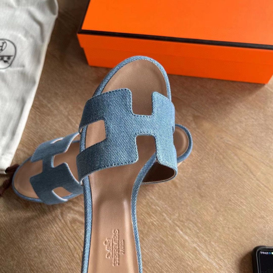 Hermes Oasis Sandals in Blue Denim - Image 3