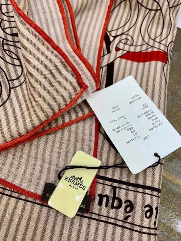 Hermes Grey/Orange Panoplie Equestre Eyeliner Shawl 140 - Image 6