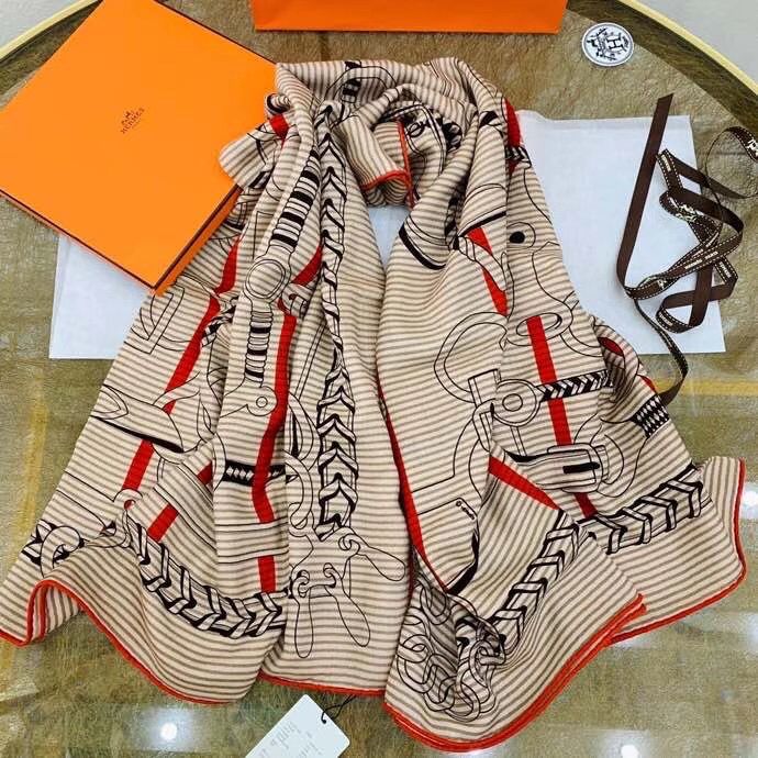 Hermes Grey/Orange Panoplie Equestre Eyeliner Shawl 140 - Image 7