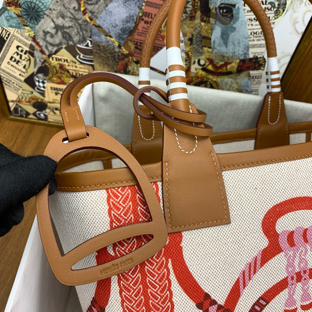 Hermes Steeple 25 Bag in H Plume Canvas with Fantaisie d'Etriers - Image 6