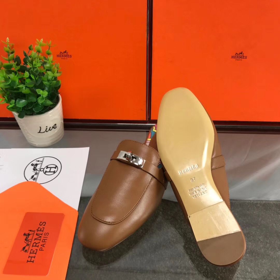 Hermes Oz Mules In Brown Calfskin - Image 9