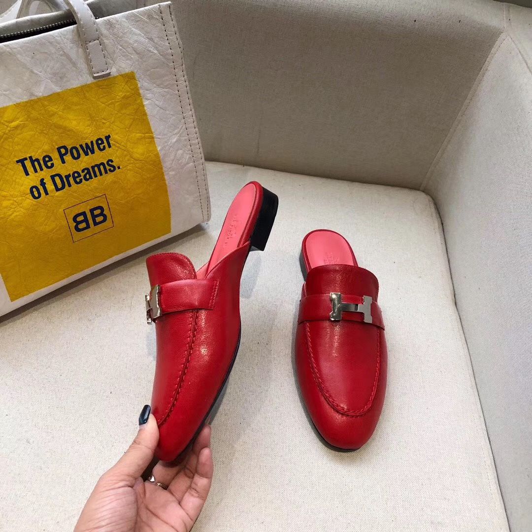 Hermes Trocadero Mules In Red Goatskin - Image 3
