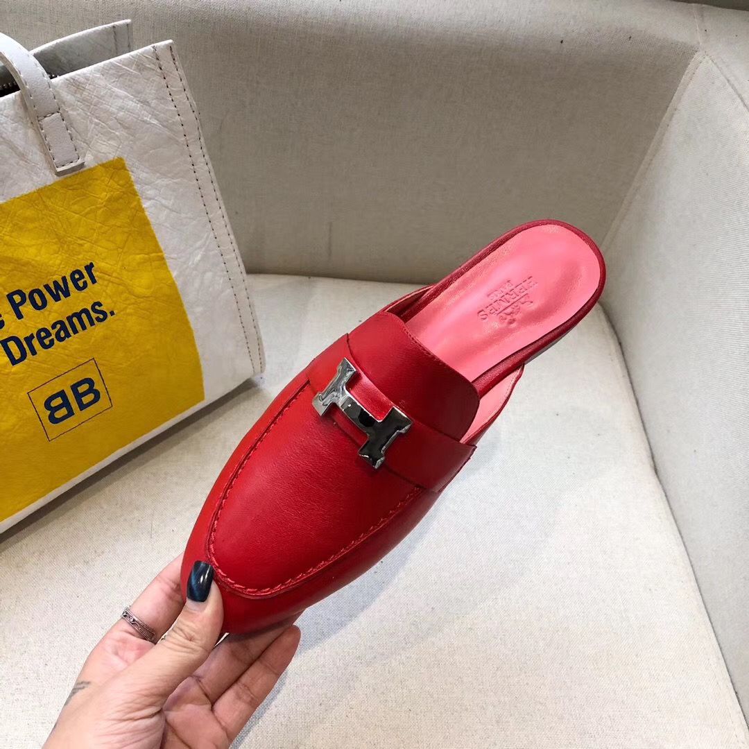 Hermes Trocadero Mules In Red Goatskin - Image 6