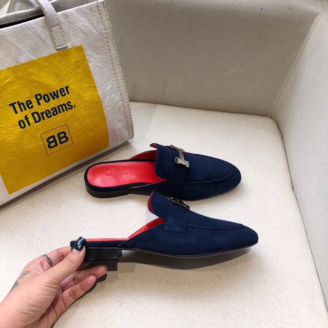 Hermes Trocadero Mules In Blue Suede - Image 6