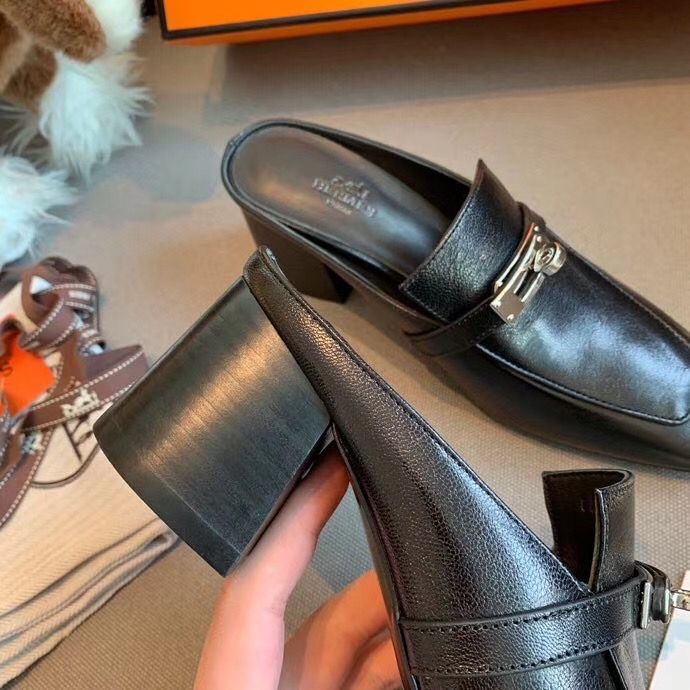 Hermes Blossom Mules 60mm In Black Goatskin - Image 8