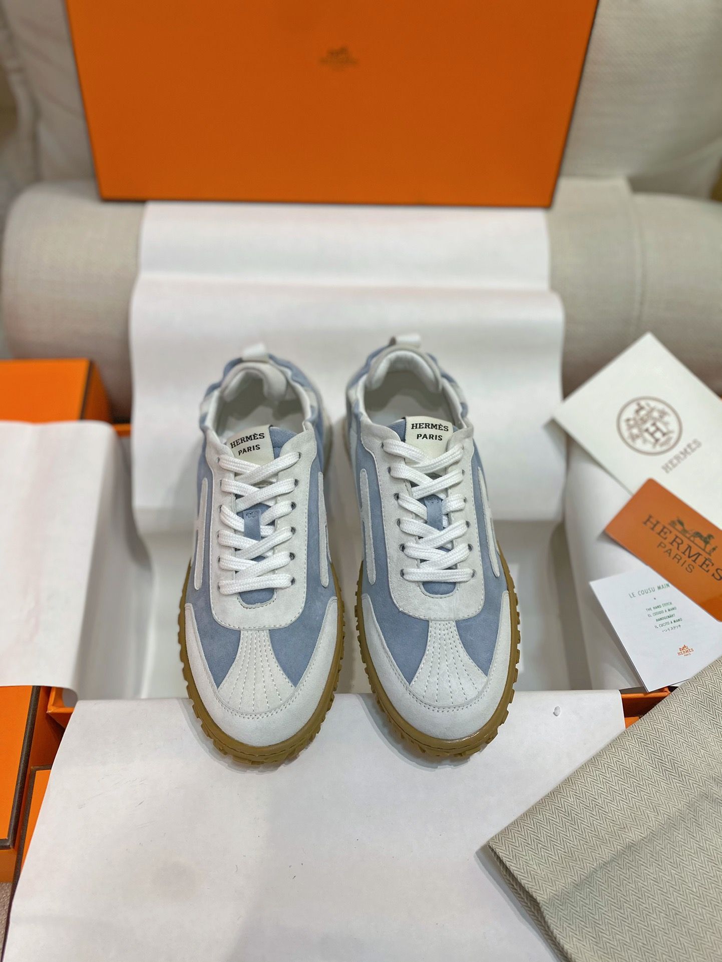 Hermes Women's Jet Sneakers in Blue/White Suede Leather - Image 6