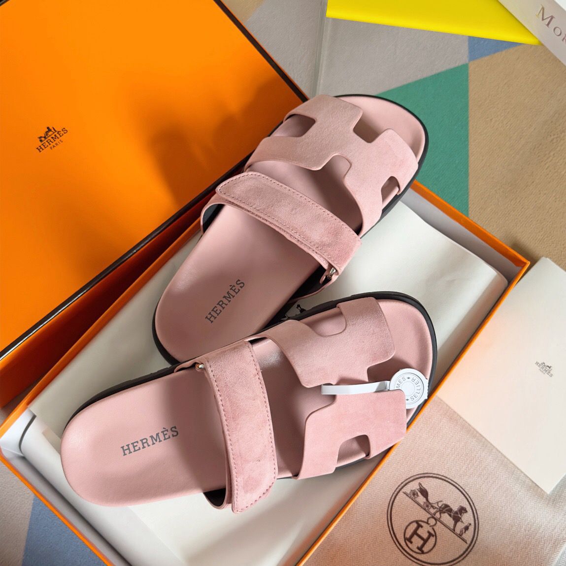 Hermes Women's Chypre Sandals In Pink Suede Calfskin - Image 8