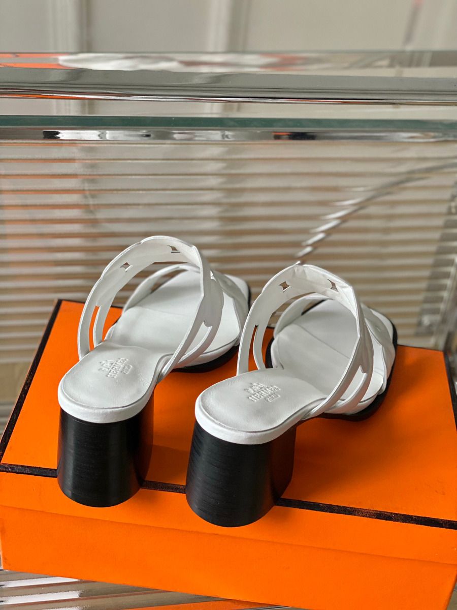 Hermes Gaby Sandals 60mm in White Nappa Leather - Image 9