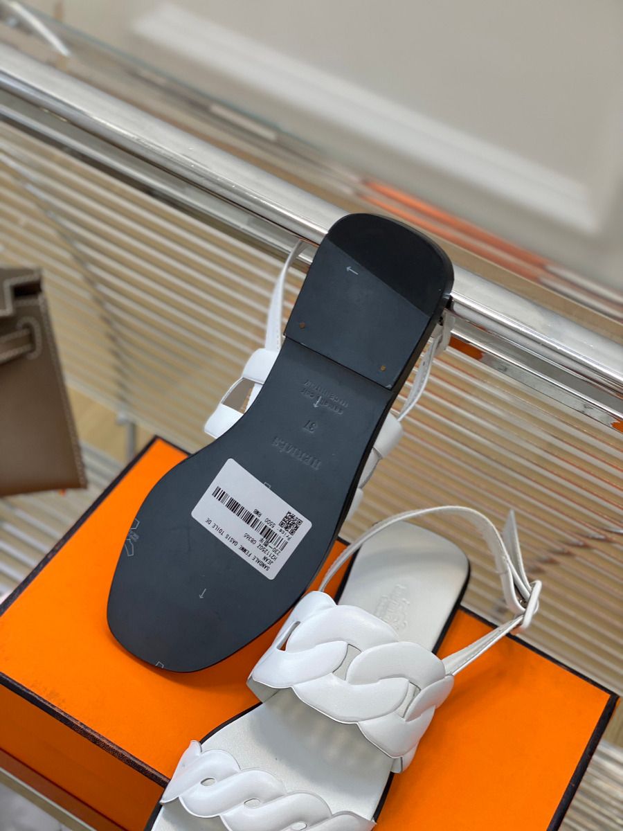 Hermes Grace Sandals in White Nappa Leather - Image 9
