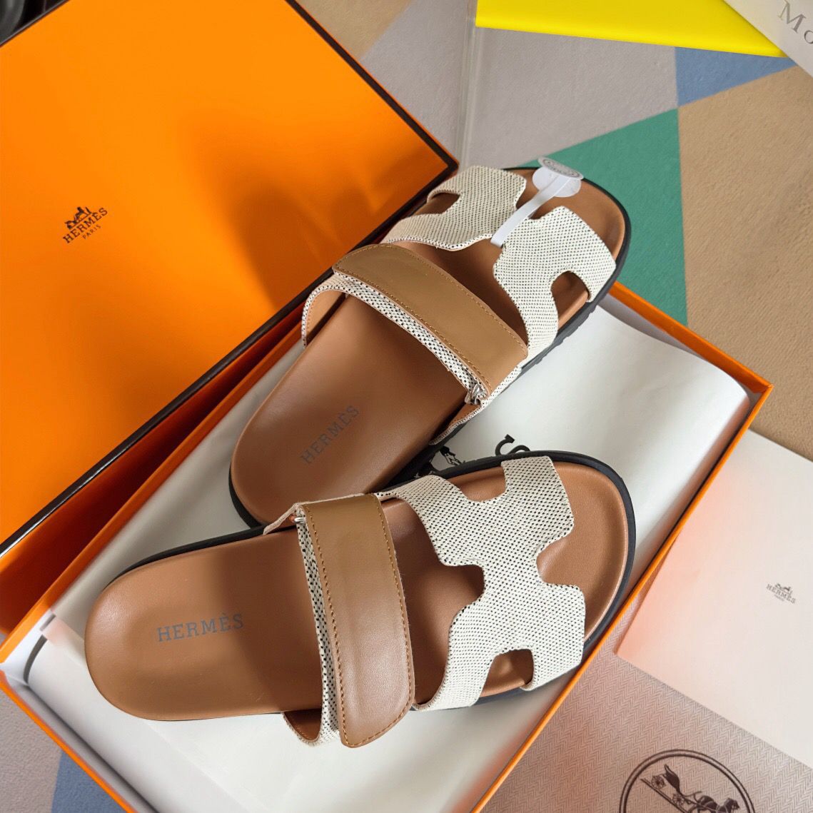 Hermes Women's Chypre Sandals In Canvas with Brown Leather - Image 8