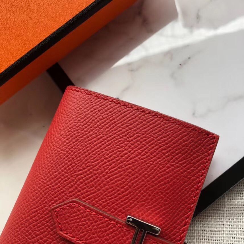 Hermes Bearn Mini Wallet In Red Epsom Leather - Image 3