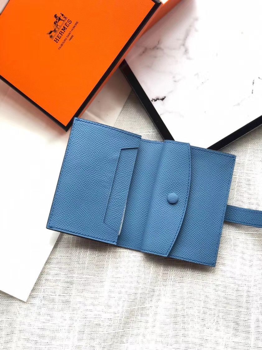 Hermes Bearn Mini Wallet In Sky Blue Epsom Leather - Image 4