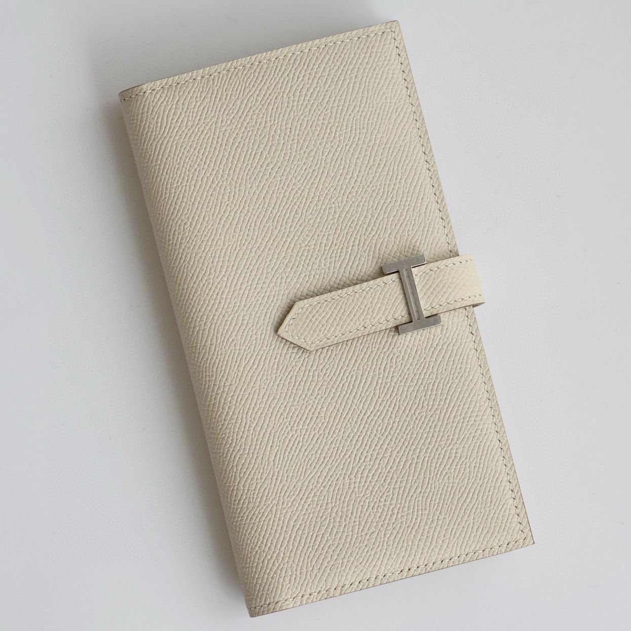 Hermes Bearn Long Handmade Wallet in Craie Epsom Calfskin