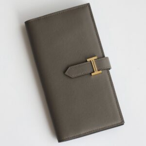 Hermes Bearn Long Handmade Wallet in Etain Swift Calfskin