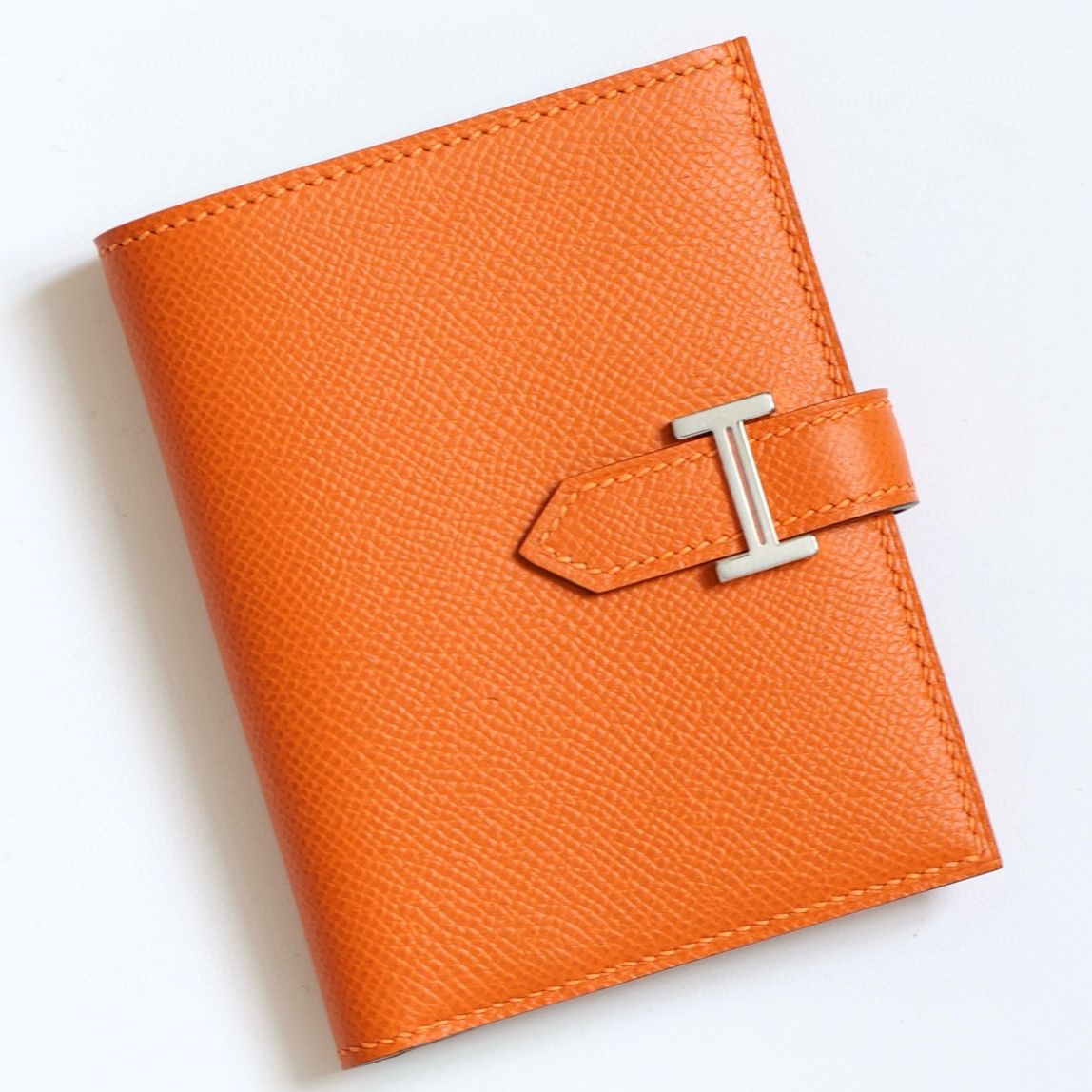 Hermes Bearn Compact Verso Handmade Wallet in Orange Epsom Calfskin