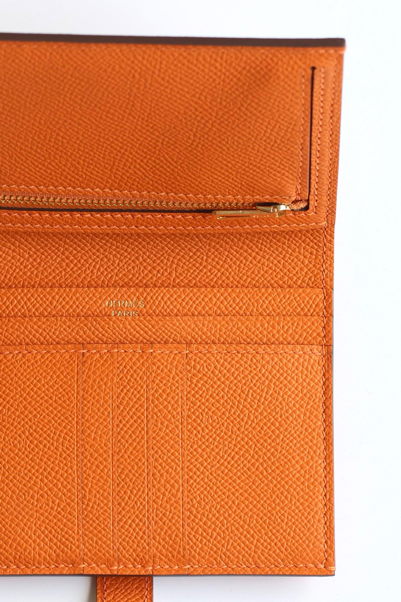 Hermes Bearn Compact Handmade Wallet in Orange Epsom Calfskin - Image 8