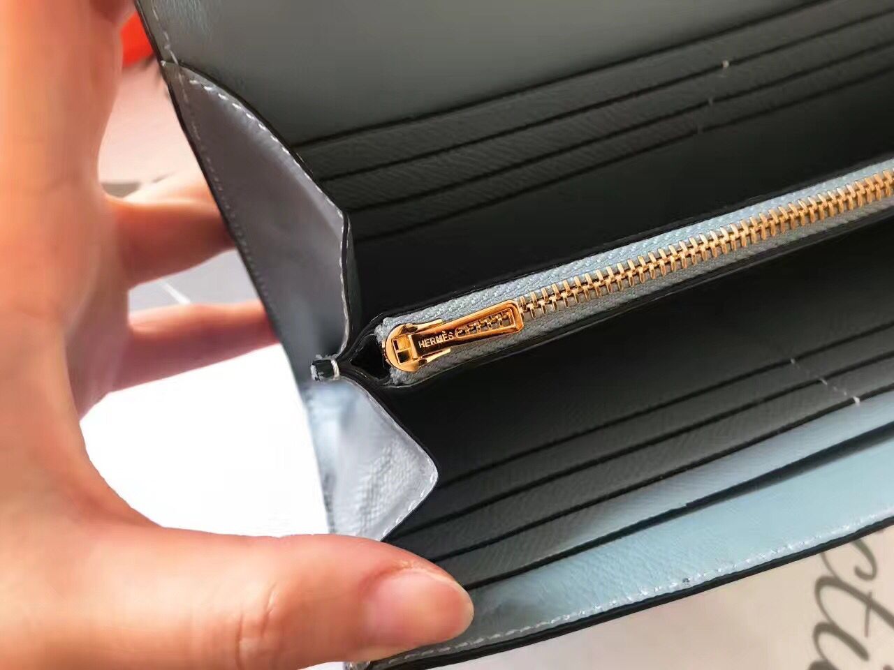 Hermes Constance Long Wallet In Blue Lin Epsom Leather - Image 7